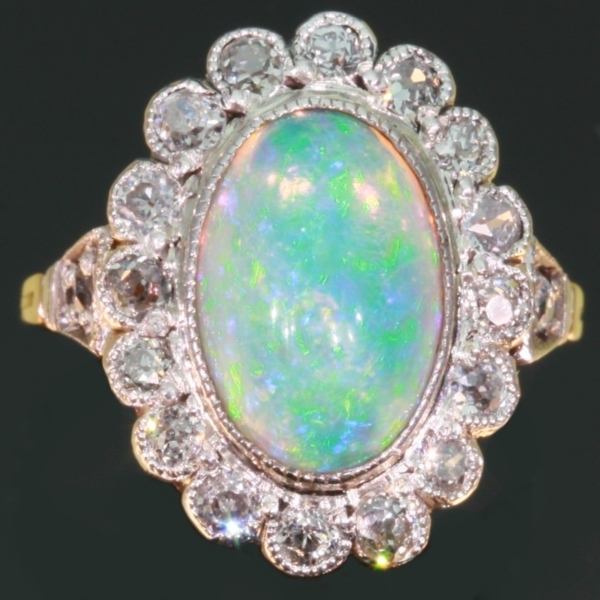 Vintage opal engagement ring diamonds setting
